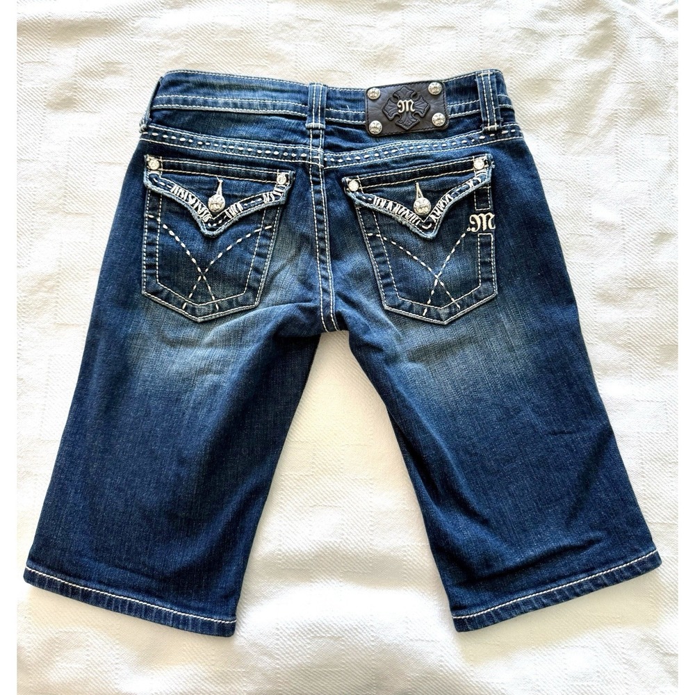 Miss Me Bermuda Shorts Sz 27 Blue Y2K Embellished Denim Mid Rise